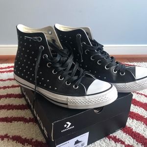 Leather converse high tops with silver studs -sz9